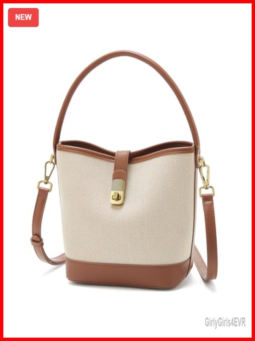 Coated Canvas Bucket Crossbody Bag with Twist Lock